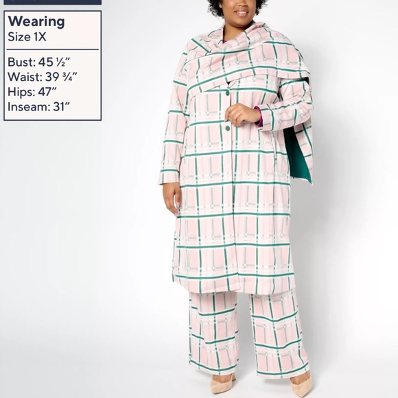 Pink and Green Striped Trench Coat with throw - Picture 2 of 7